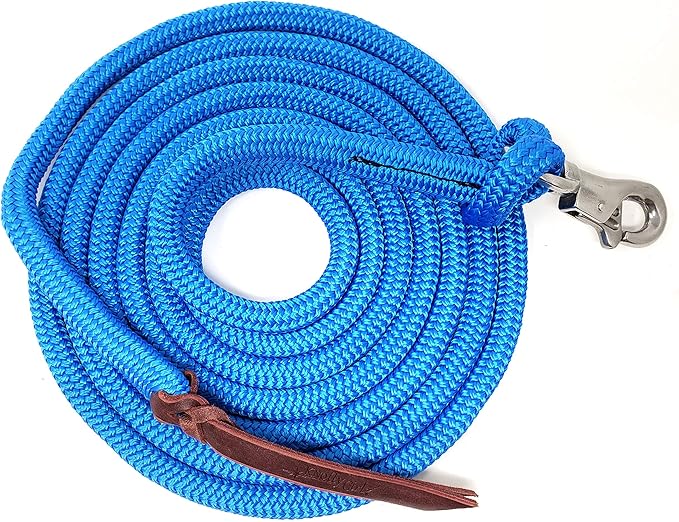 Double Braid Lead Rope with Eye Splice Loop, 12-14FT Lengths (Blue, 14 ft.)-PurrikoPets