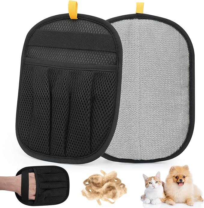 2 Pcs Pet Hair Removal Glove for Cats Dogs, 2025 Upgraded Five-Finger Electrostatic Glove for Deshedding Grooming, Reusable Washable Hair Remover for Furniture Couch Car Seat Carpet Bedding-PurrikoPets