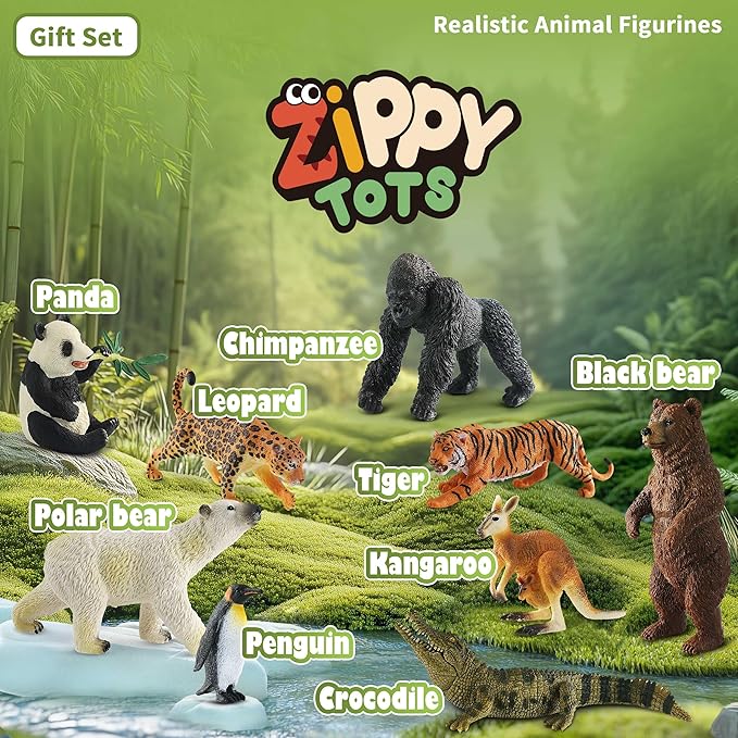 9 PCS Zoo Animal Toys for Kids 3-5 Realistic Plastic Wild Animal Figurine Toys Educational Learning Toy for Kids Boys Girls Toddlers-PurrikoPets