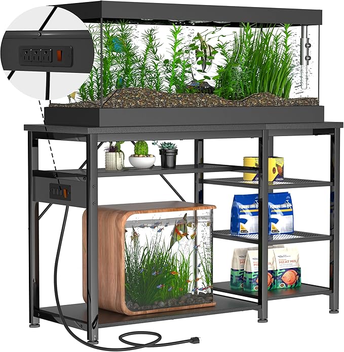 55-75 Gallon Fish Tank Stand: Heavy Duty Aquarium Stand with Power Outlets and Cabinet for Fish Tank Accessories Storage - Metal Frame, 1200LBS Capacity, Suitable for Fish & Reptile Terrariums-PurrikoPets