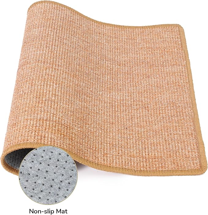 FUKUMARU Cat Scratcher Mat, 23.6 X 31.5 Inch Natural Sisal Cat Scratch Mats, Horizontal Cat Floor Scratching Pad Rug, Protect Carpets and Sofas Brown-PurrikoPets