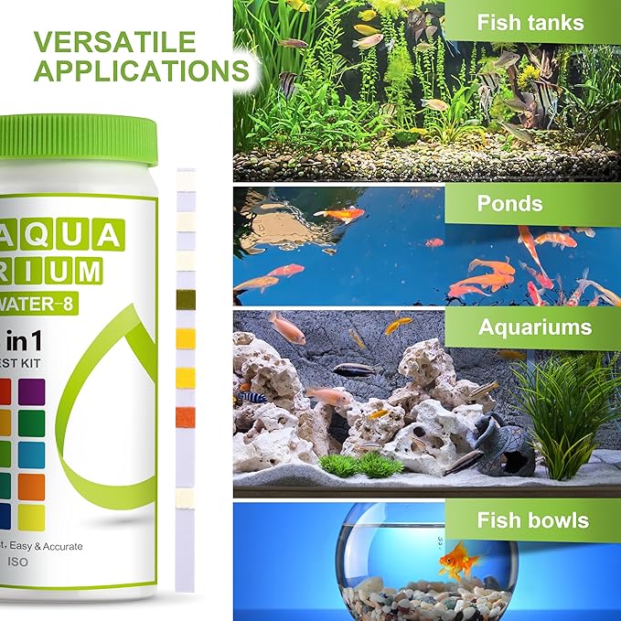AAwipes 8-in-1 Aquarium Test Kit for Fish Tanks - Quick & Accurate Water Testing Strips for Aquariums & Ponds. Tests pH, Ammonia, Alkalinity, Hardness, Chlorine, etc. (K02-50)-PurrikoPets