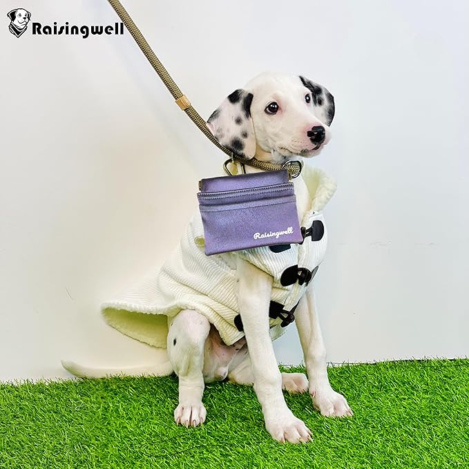 Dog Treat Pouch, Pocket Sized Pet Training Pouch, Hand Free Purple Dog Walking Bag with Carabiner, Self-Closing Pet Feed Snack Reward, for Puppy Travel or Outdoor Use, NanoPTC-PurrikoPets