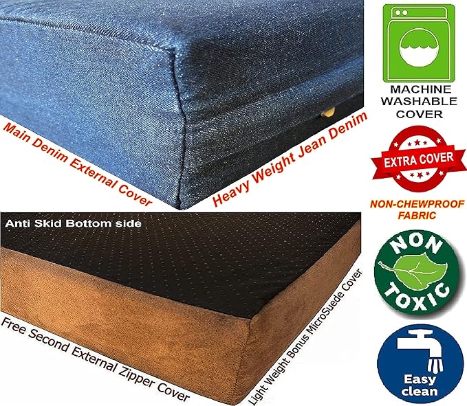 Dogbed4less Large Orthopedic Memory Foam Dog Bed for Medium to Large Dogs with Durable Waterproof Internal Case, Removable Washable Denim Cover + Bonus Pet Bed Cover, 41X27X4 Fit 42X28 Dog Crate, Blue-PurrikoPets