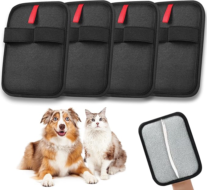 4 Pack Electrostatic Pet Hair Removal Gloves, Reusable Washable Dog & Cat Hair Remover Gloves for Furniture, Carpet, Car Seats, Effortless Cleaning-PurrikoPets