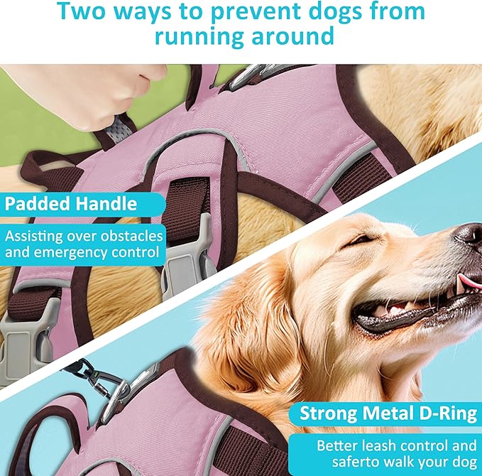 Escape Proof Dog Harness, No Pull Reflective Adjustable Vest with Easy Control Lift Handle, No Choke Soft Padded Breathable Full Body Pet Harness for Walking Hiking and Training (Pink, Small)-PurrikoPets