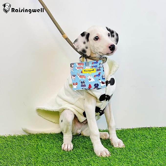 Dog Treat Pouch,Cotton Pocket Sized Training Holder, Hand Free Walking Funny Bag with Carabiner, Self-Closing Pet Feed Snack Reward, Behavior Aids for Puppy Travel or Outdoor Use（Dog Puzzle）-PurrikoPets