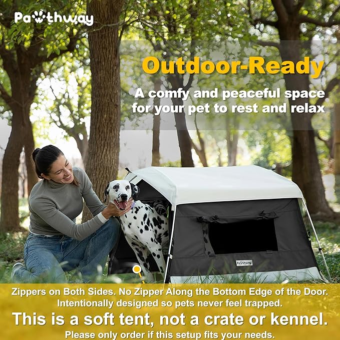 Dog Tent Cotton Fabric, Aluminum Poles and Camping Mat, Outdoor Weatherproof, Dog House Outdoor, Breathable with 2 Side Windows, Portable and Collapsible (Black, Large)-PurrikoPets