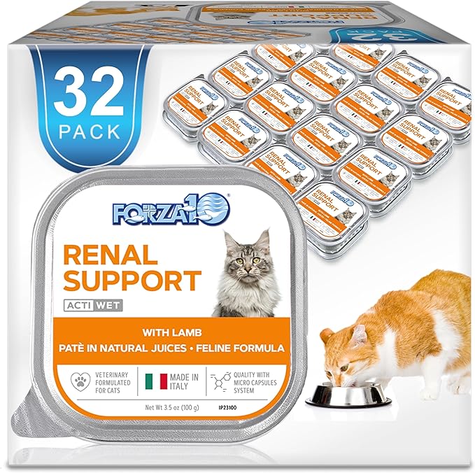 Forza10 Kidney Care Cat Food – Renal Support Wet Cat Food with Lamb, 3.5 oz Cans, 32 Pack – Vet Formulated, Made in Italy-PurrikoPets
