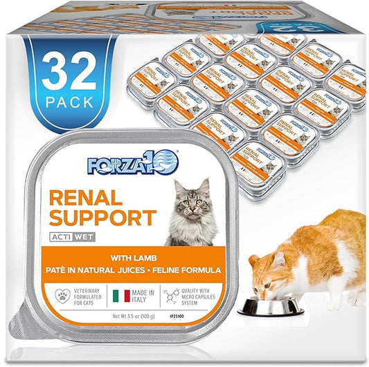 Forza10 Kidney Care Cat Food – Renal Support Wet Cat Food with Lamb, 3.5 oz Cans, 32 Pack – Vet Formulated, Made in Italy-PurrikoPets