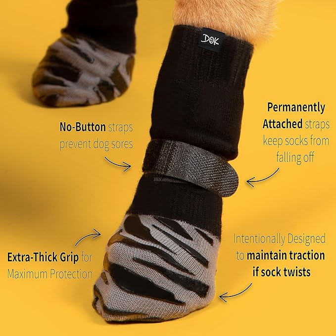 DOK TigerToes Premium Non-Slip Dog Socks for Hardwood Floors - Extra-Thick Grip That Works Even When Twisted - Prevents Licking, Slipping, and Great for Dog Paw Protection - Size Small-PurrikoPets
