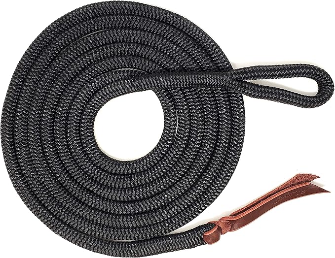 Double Braid Lead Rope with Eye Splice Loop, 12-14FT Lengths (Black, 14 ft.)-PurrikoPets