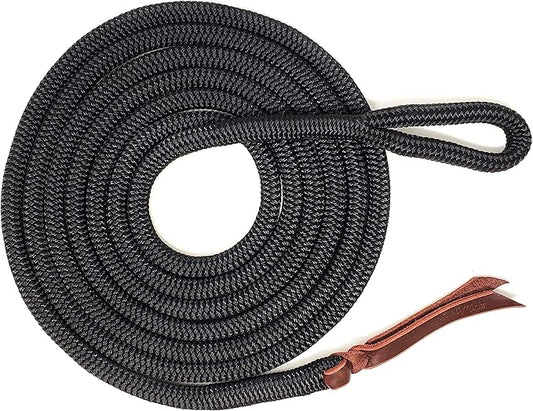 Double Braid Lead Rope with Eye Splice Loop, 12-14FT Lengths (Black, 14 ft.)-PurrikoPets