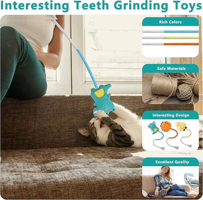 3pcs Safe Cat Rope Toy with Catnip,Teeth Clean Toy for Cat, Cat Chew Toys for Indoor Cat,Kitten Interactive Toys-PurrikoPets
