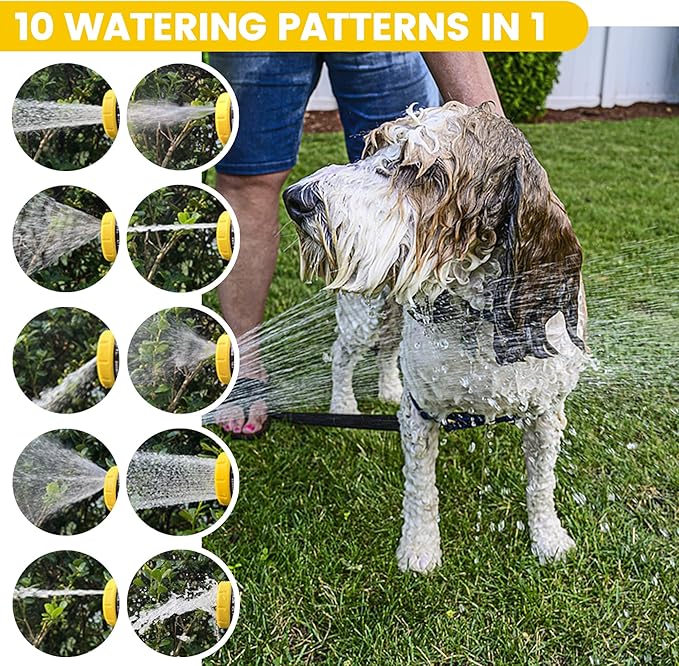 Dog Washing Hose Attachment, 10-in-1 Soap Sprayer Moden Garden Hose Nozzle with 100cc Soap Dispenser, Dog Wash Supplies with Dog Bath Brush & Pet Comb, Foam Gun Car Wash Sprayer (Yellow)-PurrikoPets
