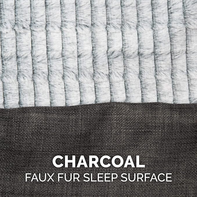 Furhaven Orthopedic Dog Bed for Large/Medium Dogs w/ Removable Bolsters & Washable Cover, For Dogs Up to 55 lbs - Luxe Faux Fur & Performance Linen Sofa - Charcoal, Large-PurrikoPets