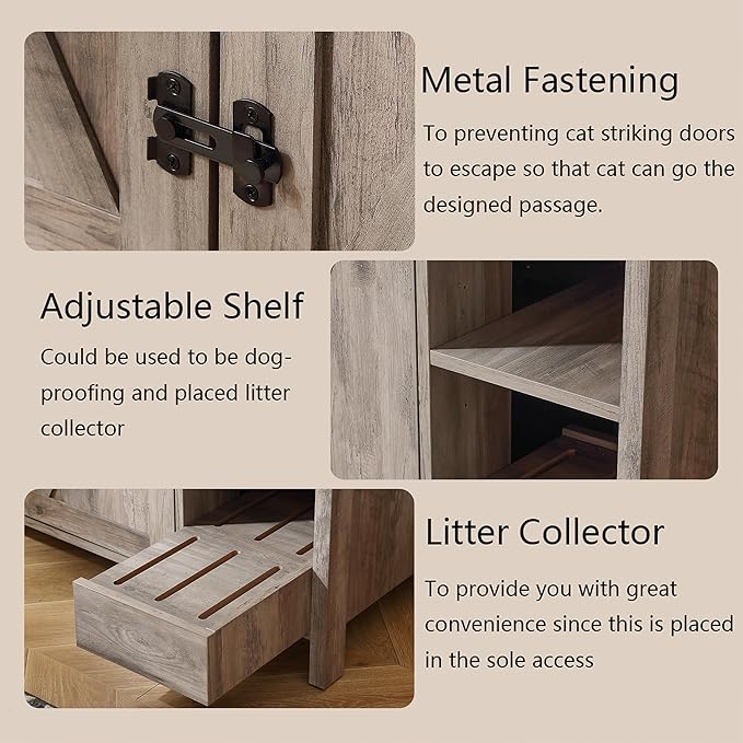 31.9'' Small Cat Litter Enclosure,Adjustable Shelf for Dog Proof and Storage,Locks Added for cat,Cat Litter Collector,Small Indoor Cat House,Grey-PurrikoPets