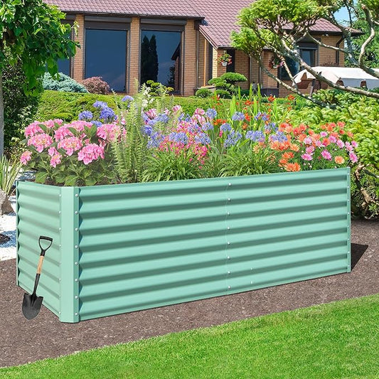 Domi Raised Garden Beds Outdoor, 6x3x2ft Thickening Tall Metal Rectangular Deep Root Box Planter for Vegetables, Flowers, Herbs, and Succulents 2" Deep w/ 256 Gallon Capacity - Green-PurrikoPets