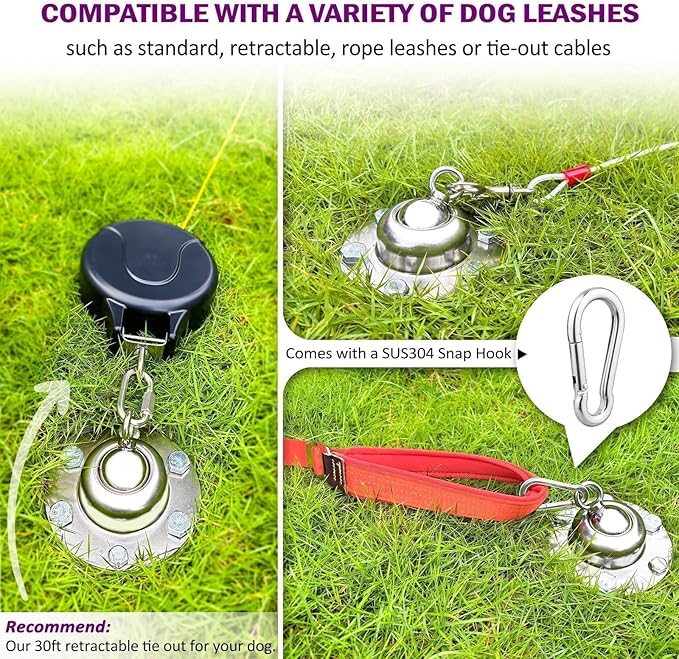 360° Swivel Dog Tie Out Stake Dog Anchor - 2025 Upgrade - Heavy Duty Stainless Steel Dog Yard Stake for Small to Large Dogs 6 PCS Dog Tethers Holds 1500Lbs of Pull Force Great for Yard Camping Outdoor-PurrikoPets