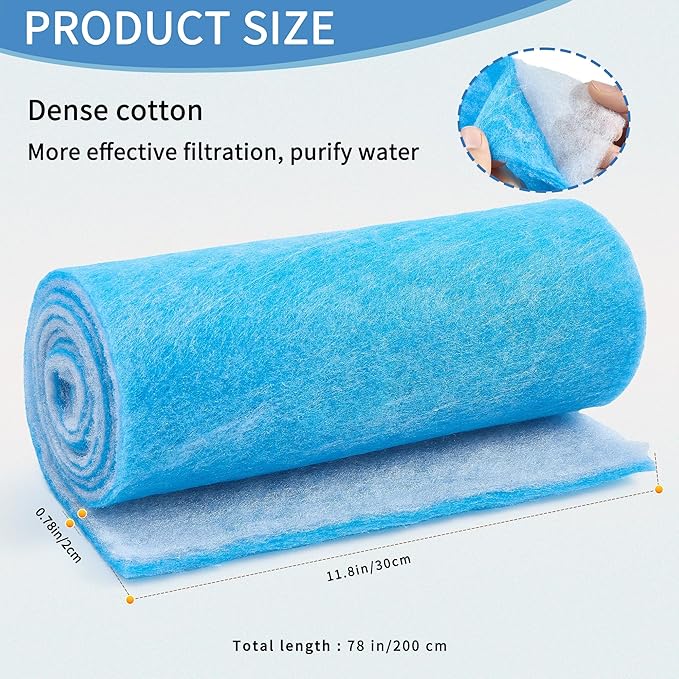 12" x 78" Aquarium Filter Sponge Fish Tank Pond Filter Media Filters Pad for Fish Tank,Filter Freshwater, Saltwater Aquariums, Reusable Fish Pond Filter Material, 0.78" Thick,Blue-PurrikoPets