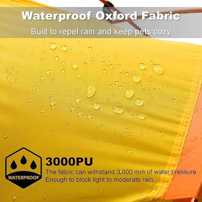 Dog Tent and Portable Playpen Outdoor Waterproof, with Aluminum Poles and Camping Mat, Pet Tent with Zippered Mesh Door, Dog House Outdoor, for Camping, Travel, Backyard, Patio (Yellow, Small)-PurrikoPets