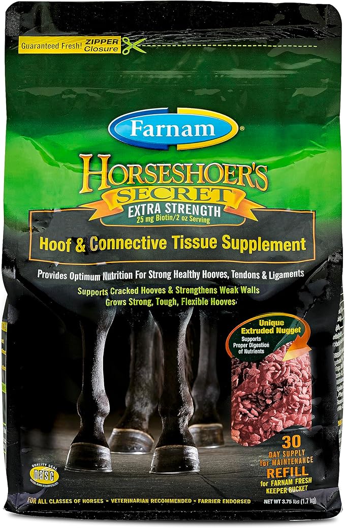 Farnam Horseshoer's Secret EXTRA STRENGTH Hoof Supplements & Connective Tissue Supplement, Promotes strong, healthy hooves, tendons & ligaments, 3.75 lbs., 30 day supply-PurrikoPets