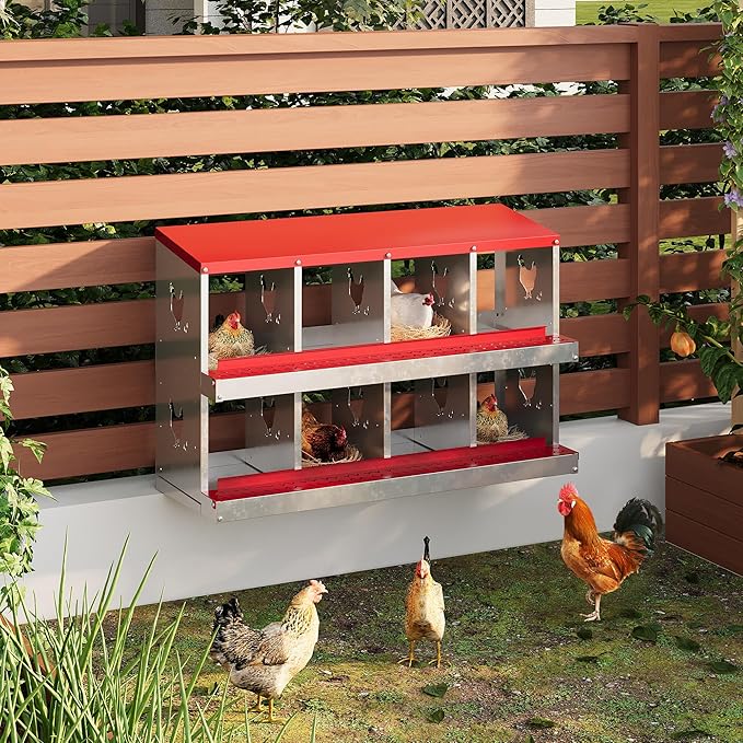 8 Hole Chicken Nesting Box with Roll Out Egg Tray, Rustproof & Ventilated Chicken Laying Boxes for Hens, Chickens, Ducks | Easy-Clean Poultry Coop Accessories-PurrikoPets