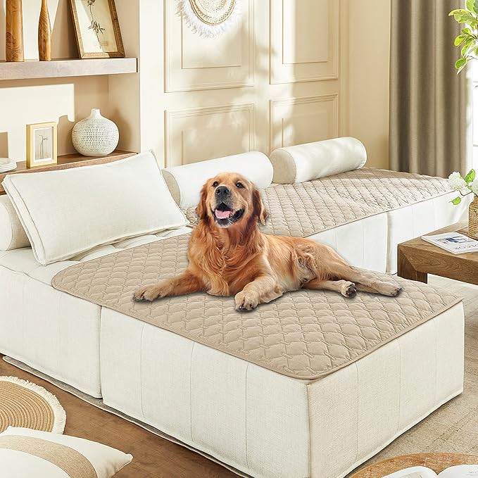 gogobunny 100% Double-Sided Waterproof Dog Bed Cover Pet Blanket Sofa Couch Furniture Protector for Puppy Large Dog Cat, Reversible (40x50 Inch (Pack of 1), Dark Beige/Light Beige)-PurrikoPets