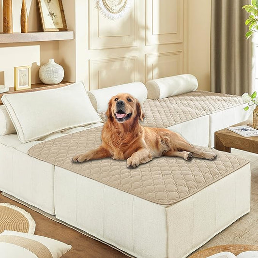 gogobunny 100% Double-Sided Waterproof Dog Bed Cover Pet Blanket Sofa Couch Furniture Protector for Puppy Large Dog Cat, Reversible (40x50 Inch (Pack of 1), Dark Beige/Light Beige)-PurrikoPets