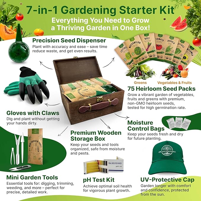75 Vegetable & Greens Seeds Variety Pack, Garden Seed Starter Kit - Over 44,700 Non-GMO Heirloom Seeds for Planting Vegetables and Greens, Gift Seed Box with Gardening Supplies, Survival Kit-PurrikoPets