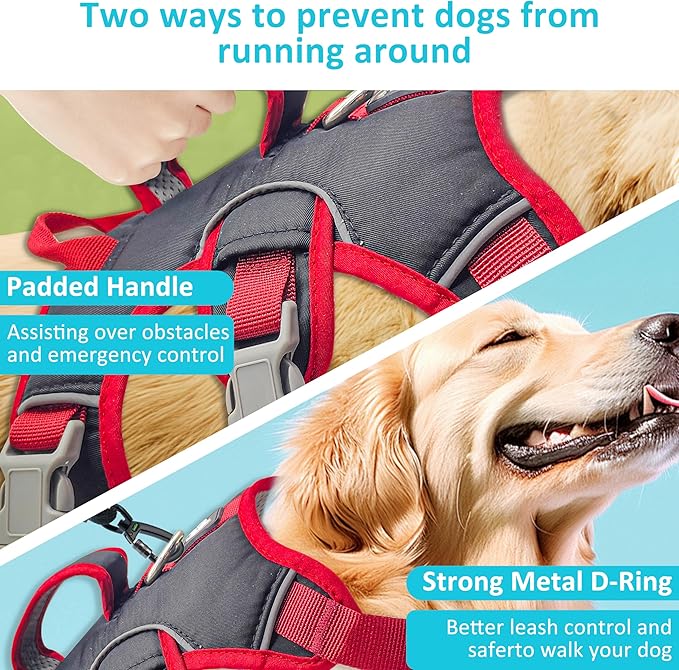 Escape Proof Dog Harness, No Pull Reflective Adjustable Vest with Easy Control Lift Handle, No Choke Soft Padded Breathable Full Body Pet Harness for Walking Hiking and Training (Red, Small)-PurrikoPets