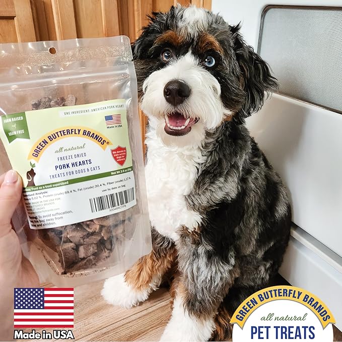 Freeze Dried Pork Heart Dog Treats Made in USA. All Natural Freeze-Dried Raw Snacks for Dogs and Cats. Single Ingredient. High Protein, Heart Health, Irresistible Training Treat-PurrikoPets