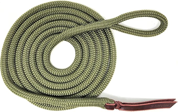Double Braid Lead Rope with Eye Splice Loop, 12-14FT Lengths (Olive Green, 12 ft.)-PurrikoPets