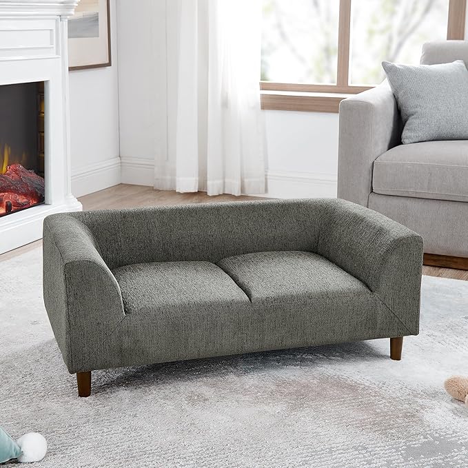 Dog Sofa Couch for Medium to Large Dogs, Memory Foam Dog Sofa Bed, Modern Elevated Pet Couch Bed with Wooden Legs for Medium and Large Dogs, Dark Grey-PurrikoPets