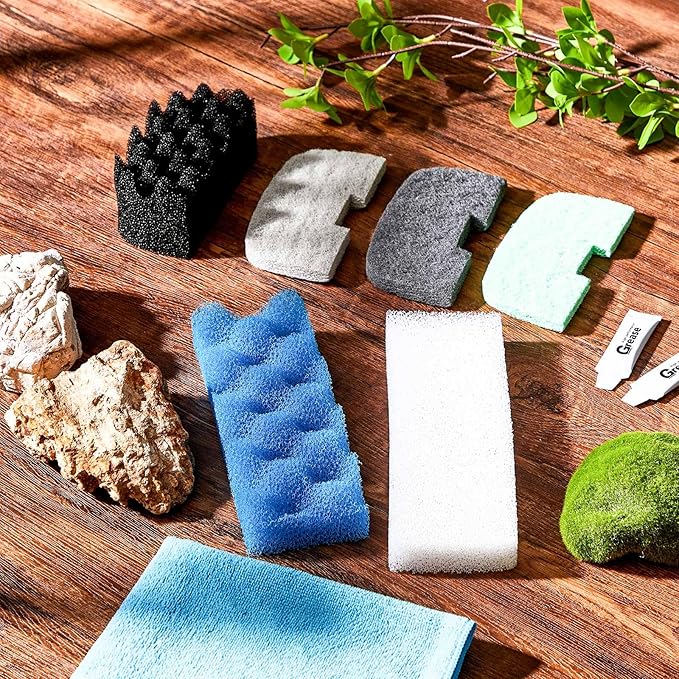 32 Pcs Aquarium Replacement Maintenance Kit Compatible with Fluval 206/207 Filter Media Including Biological Sponge, Ammonia/Phosphate/Nitrite Remover Pad, Aquarium Towel, Grease-PurrikoPets
