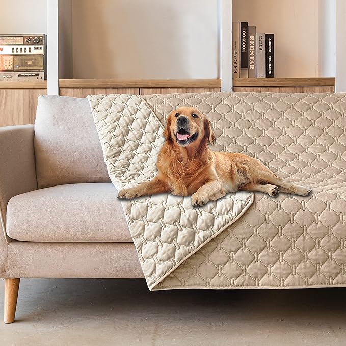 gogobunny 100% Double-Sided Waterproof Dog Bed Cover Pet Blanket Sofa Couch Furniture Protector for Puppy Large Dog Cat, Reversible (68x82 Inch (Pack of 1), Dark Beige/Light Beige)-PurrikoPets