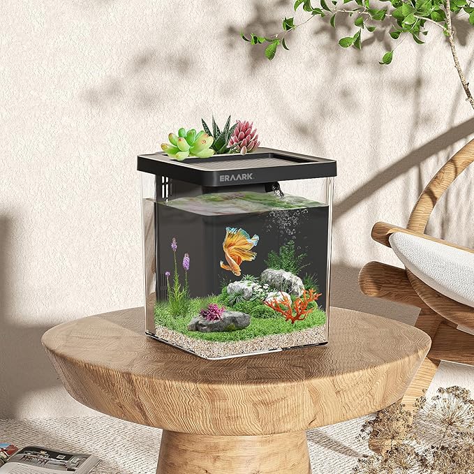 1.5 Gallon Betta Fish Tank Aquarium kit with Filter LED Light, Water Pump, Fish Tank Starter Kits, Fish Bowl-PurrikoPets