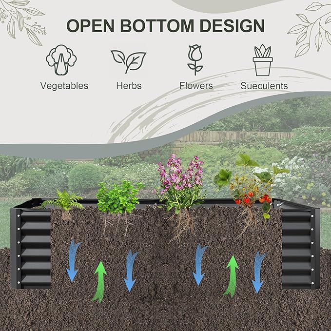 Domi Raised Garden Beds Outdoor, 8x4x1.5Ft Thickening Tall Metal Rectangular Deep Root Box Planter for Vegetables, Flowers, Herbs, and Succulents 1.5" Deep w/ 342 Gallon Capacity - Dark Gray-PurrikoPets