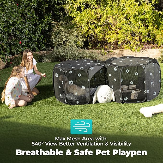 2-in-1 Cat Playpen, Pop Up Dog Pet Playpen for Indoor Outdoor Cats Enclosure, Portable Pet Playpen, Kitten Puppy Foldable Play Pen Cat Dog Tent Crate Cage Kennel(No Divider, Unified Space)-PurrikoPets