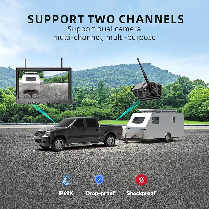 eRapta 2 Wireless Backup Camera Magnetic: 10.1" IPS DVR Monitor, Install-Free RV Backup Camera with Infrared Night Vision, Built-in 9600mAh Battery for Trailer/RV/Truck/Horse Trailer/Tractor ACT1002-PurrikoPets