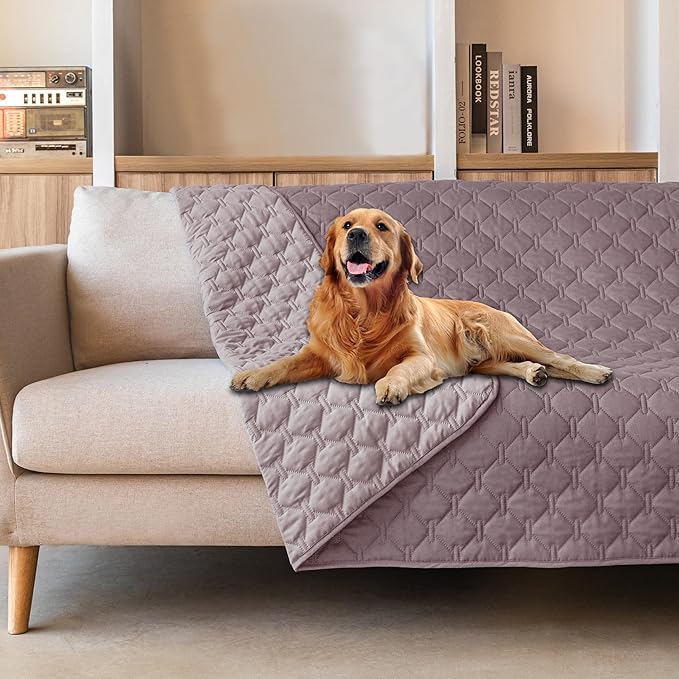 gogobunny 100% Double Sided Waterproof Dog Blanket Soft Pet Bed Cover Reversible Protect Furniture Couch Sofa Car for Puppy Large Dog Cat (Dark Sea Fog/Light Sea Fog, 68x82 Inch (Pack of 1))-PurrikoPets