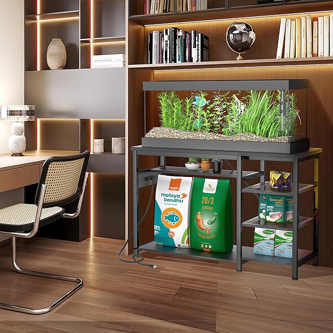 55-75 Gallon Fish Tank Stand: Heavy Duty Aquarium Stand with Power Outlets and Cabinet for Fish Tank Accessories Storage - Metal Frame, 1200LBS Capacity, Suitable for Fish & Reptile Terrariums-PurrikoPets