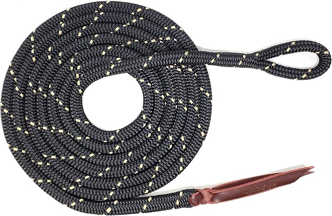 Double Braid Lead Rope with Eye Splice Loop, 12-14FT Lengths (Black with Beige, 14 ft.)-PurrikoPets