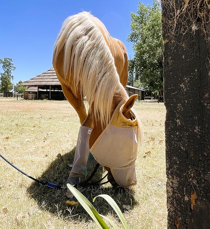 Fly Masks for Horses, 70% Uv-Block, Breathable Fly Mask for Equines, Durable, Comfortable Fit for All-Day Protection, Horse Size (Horse Fly Mask, with Nose)-PurrikoPets