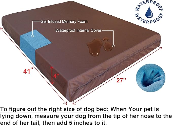 Dogbed4less Large Orthopedic Memory Foam Dog Bed for Medium to Large Dogs with Durable Waterproof Internal Case, Removable Washable Denim Cover + Bonus Pet Bed Case, 41X27X4 Fit 42X28 Dog Crate, Brown-PurrikoPets