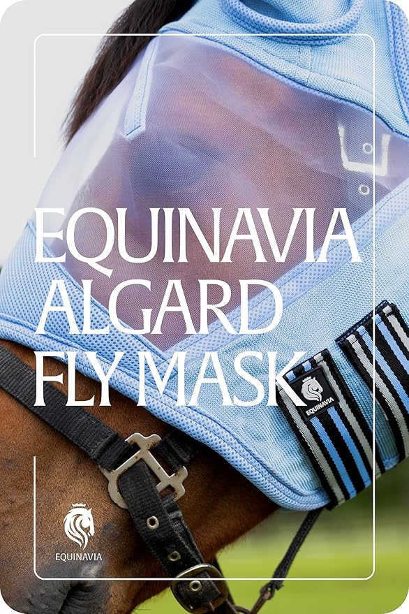 Equinavia Algard Soft Mesh Horse Fly Mask with Ear Protection and 45 UPF Rating | No Eye Irritation & UV Protection - Light Blue - Warmblood-PurrikoPets
