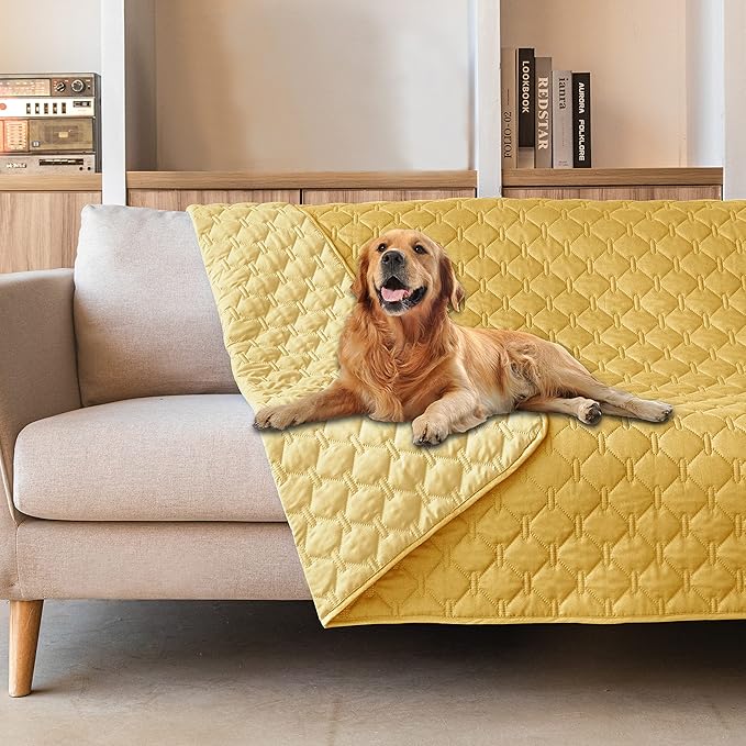 gogobunny 100% Double-Sided Waterproof Dog Bed Cover Pet Blanket Sofa Couch Furniture Protector for Puppy Large Dog Cat, Reversible (68x82 Inch (Pack of 1), Dark Yellow/Light Yellow)-PurrikoPets