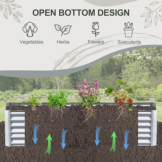 Domi Raised Garden Beds Outdoor, 6x3x1.5Ft Thickening Tall Metal Rectangular Deep Root Box Planter for Vegetables, Flowers, Herbs, and Succulents 1.5" Deep w/ 192 Gallon Capacity - Silvery-PurrikoPets