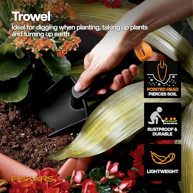 Fiskars Flower Gardening Tool Gift Set with Floral Pruner, Trowel, Cultivator, Garden Gloves, and Ultra-Light Kneeling Cushion for Outdoor Use (5 Piece Kit)-PurrikoPets