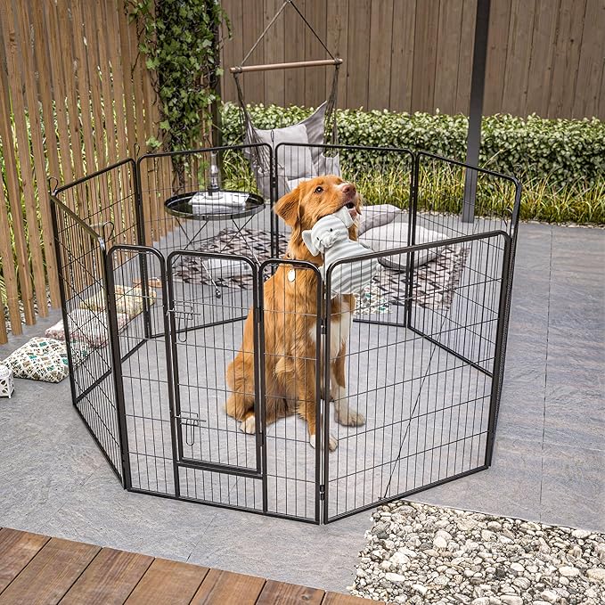 Dog Playpen, Outdoor Dog Fence, 8 Panels, 40" H Dog Pen for Medium/Small Dogs, Heavy Duty Metal Pet Fence with Gate, Portable Dog Fence for RV Camping and Yard (Black)-PurrikoPets